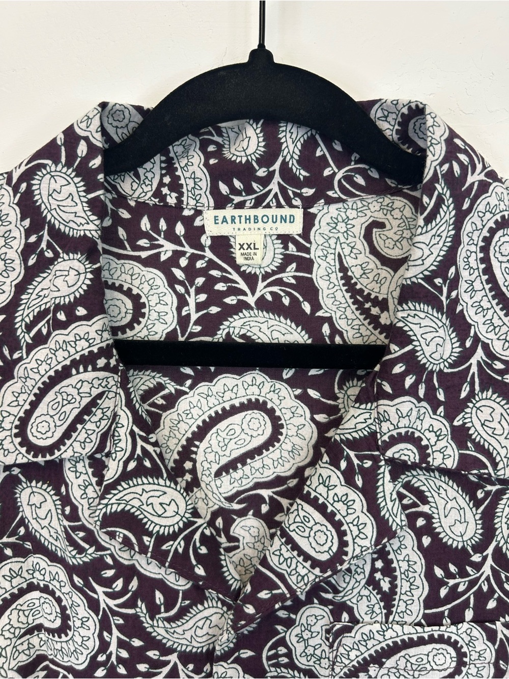 Paisley Short Sleeve Button Up Shirt Dark Plum Size XXL Lightweight Travel Boho - Picture 3 of 11